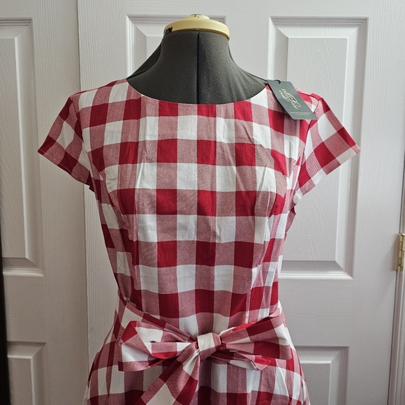 NWT Red and White Checkered Swing Dress - Picture 3 of 8